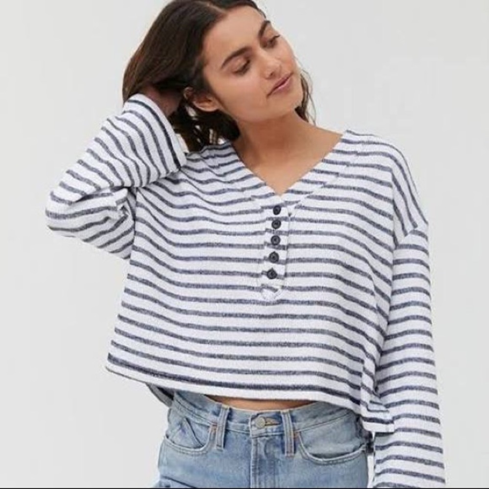 Oversized Cropped Urban Outfitters Stripped Henley